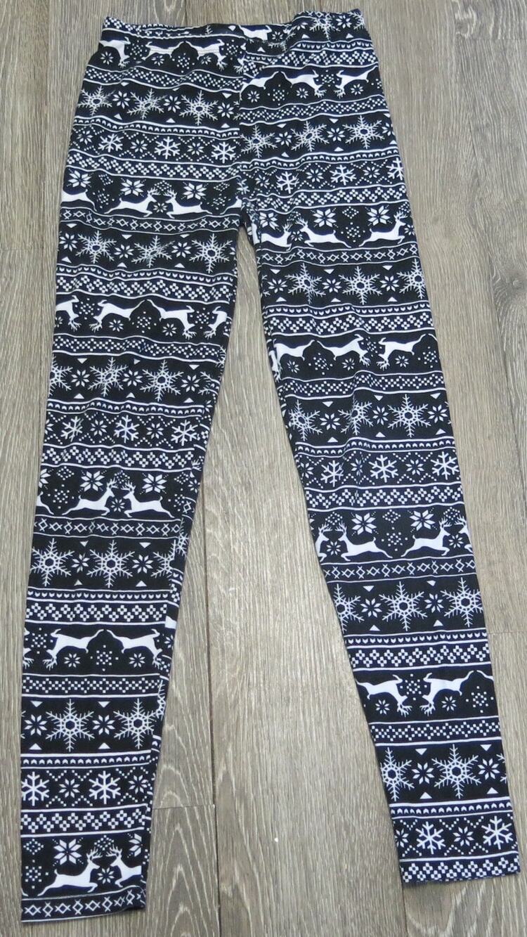 Derek Heart Christmas Leggings Size M Women Reindeer Snowflakes Cozy Black White